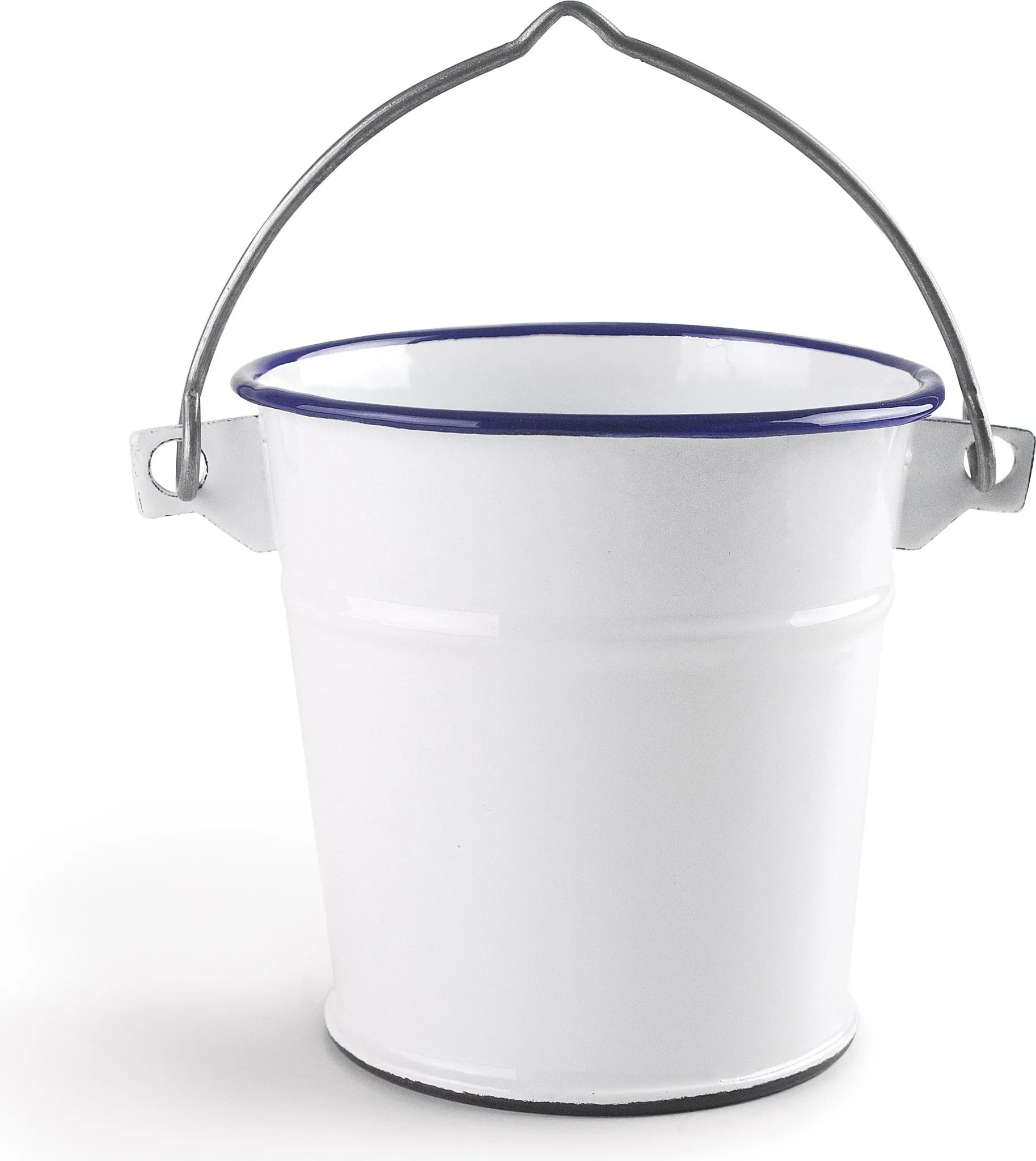 Emaille-Eimer mit blauem Streifen – klassisch & robust