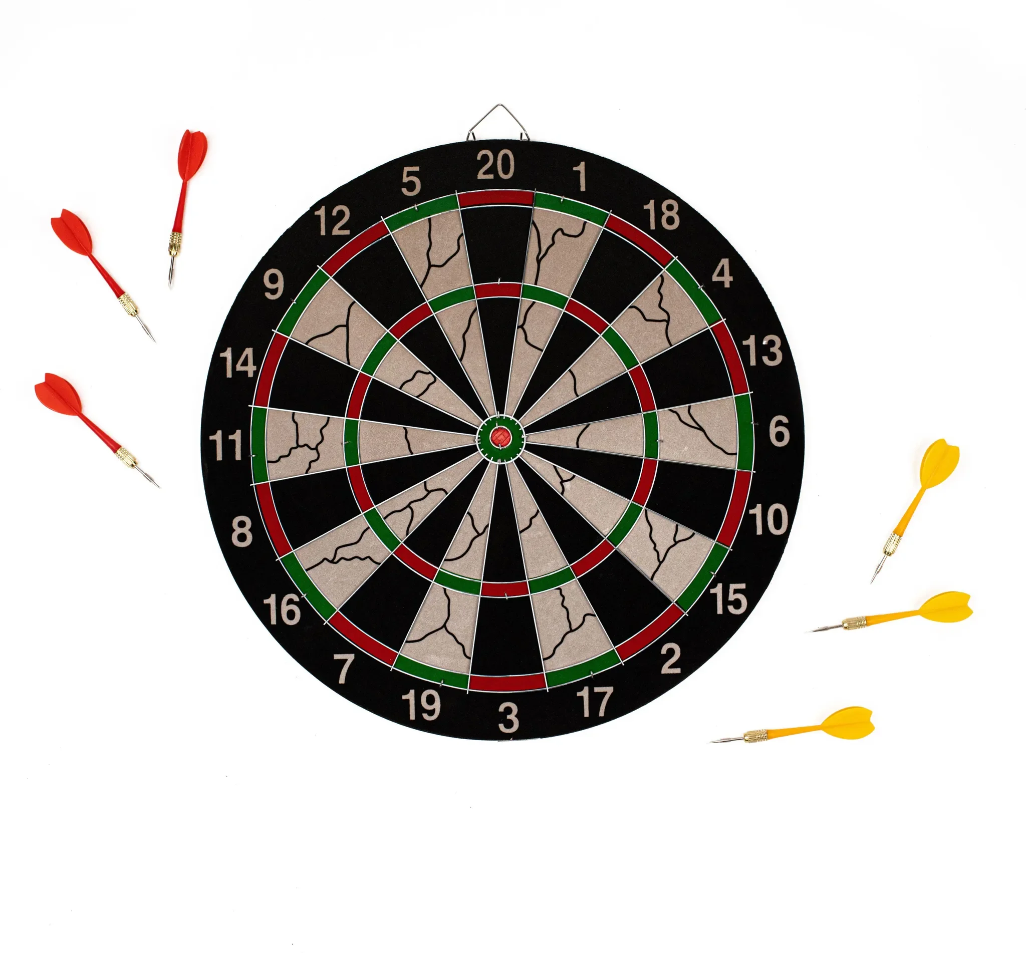 Dartscheibe 15″ (38 cm) mit Metallrahmen – Set mit 6 Pfeilen